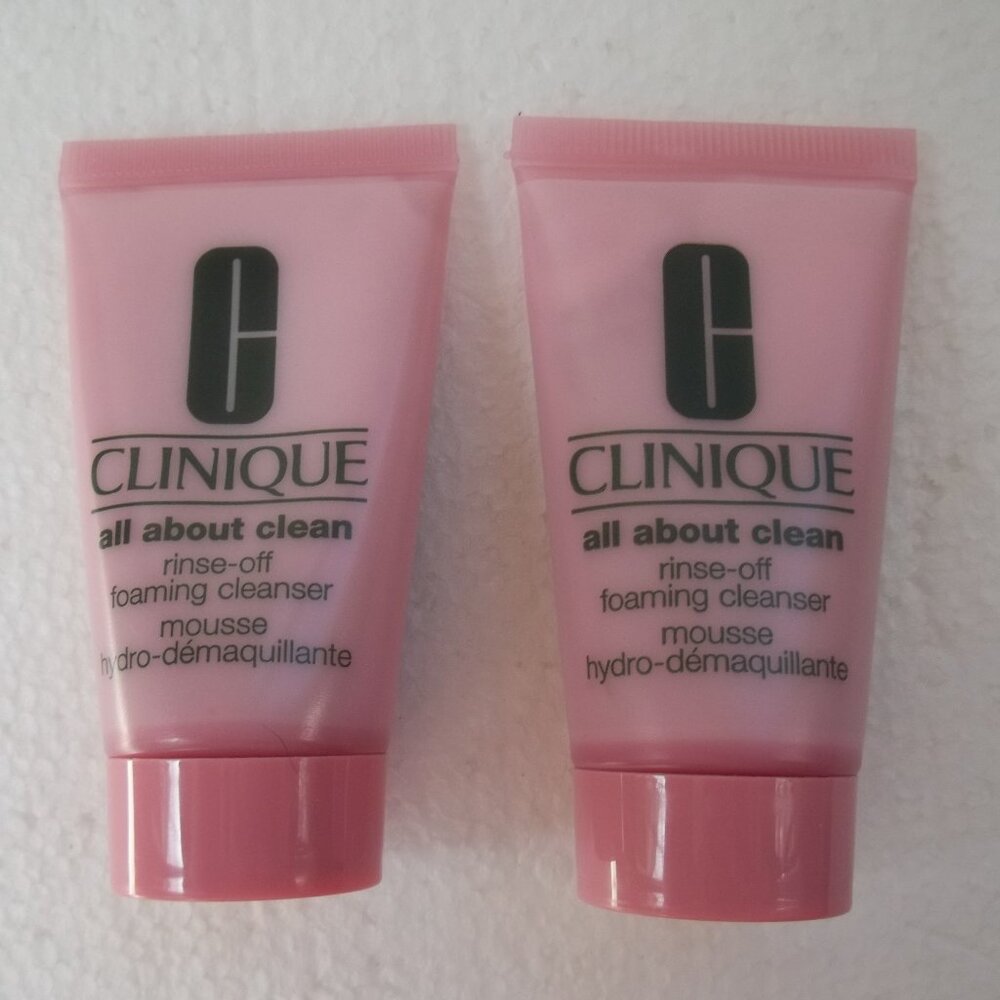 Set 2 Travel Size 1 Oz Each CLINIQUE All About Clean RINSE OFF FOAMING CLEANSER